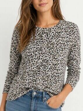 J. Crew Leopard Print Teddie Sweater Crewneck Three Quarter Sleeves Large